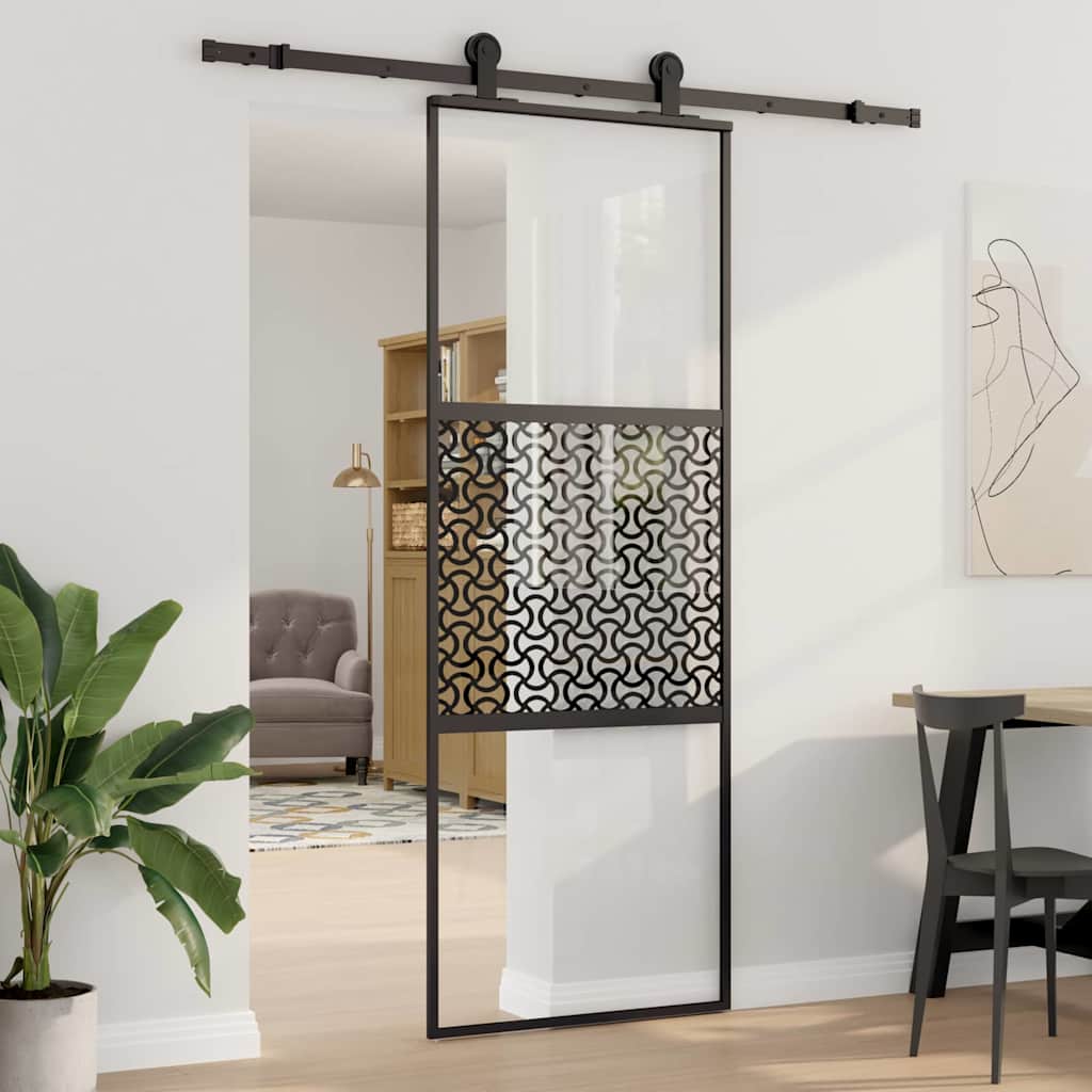 Schiebetür Schwarz 76 x 205 cm Gehärtetes Glas, Aluminium Schiebetür Schwarz 76 x 205 cm Gehärtetes Glas, Aluminium