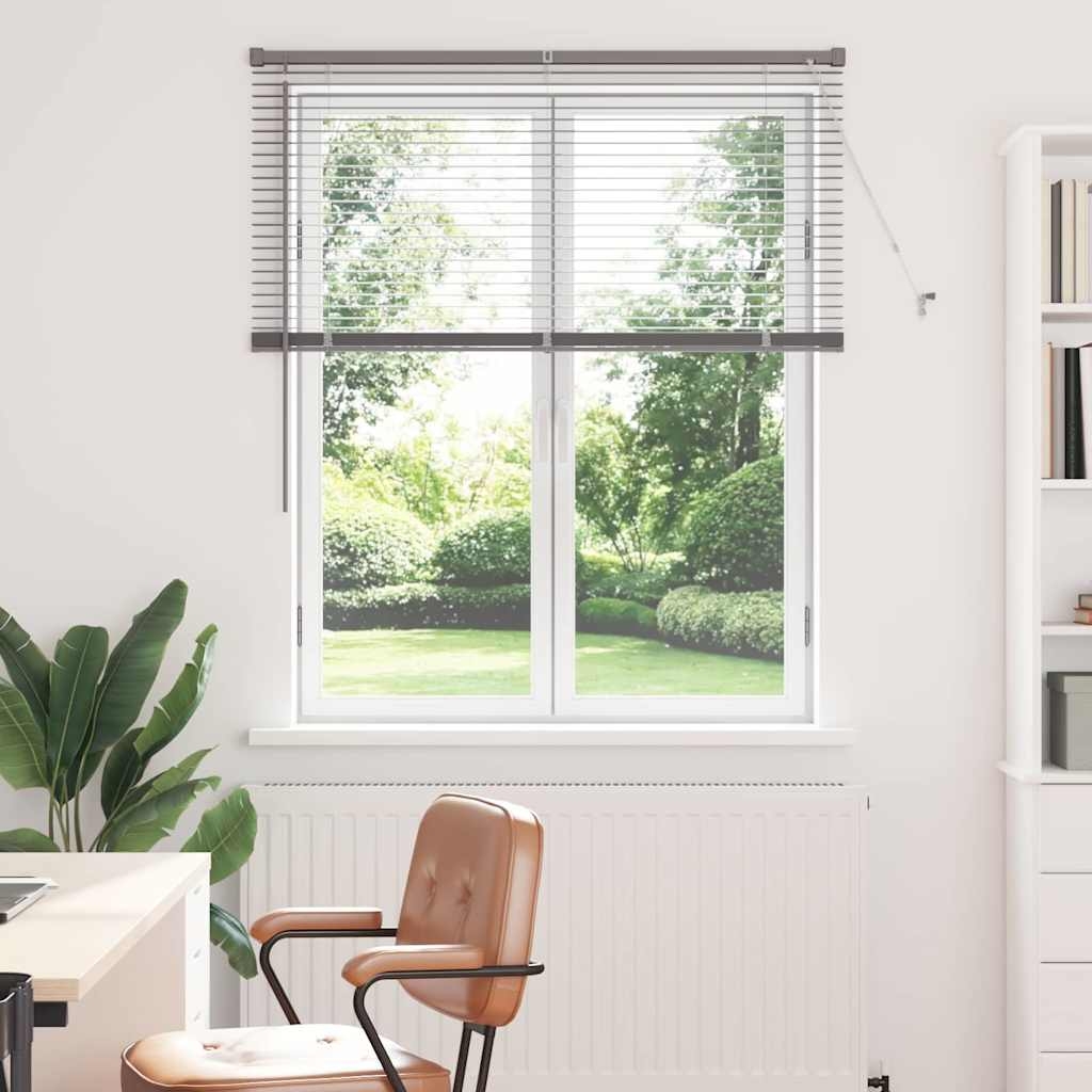 Fenster Jalousie mit Vorhängen Silber 80 x 130 cm Aluminium