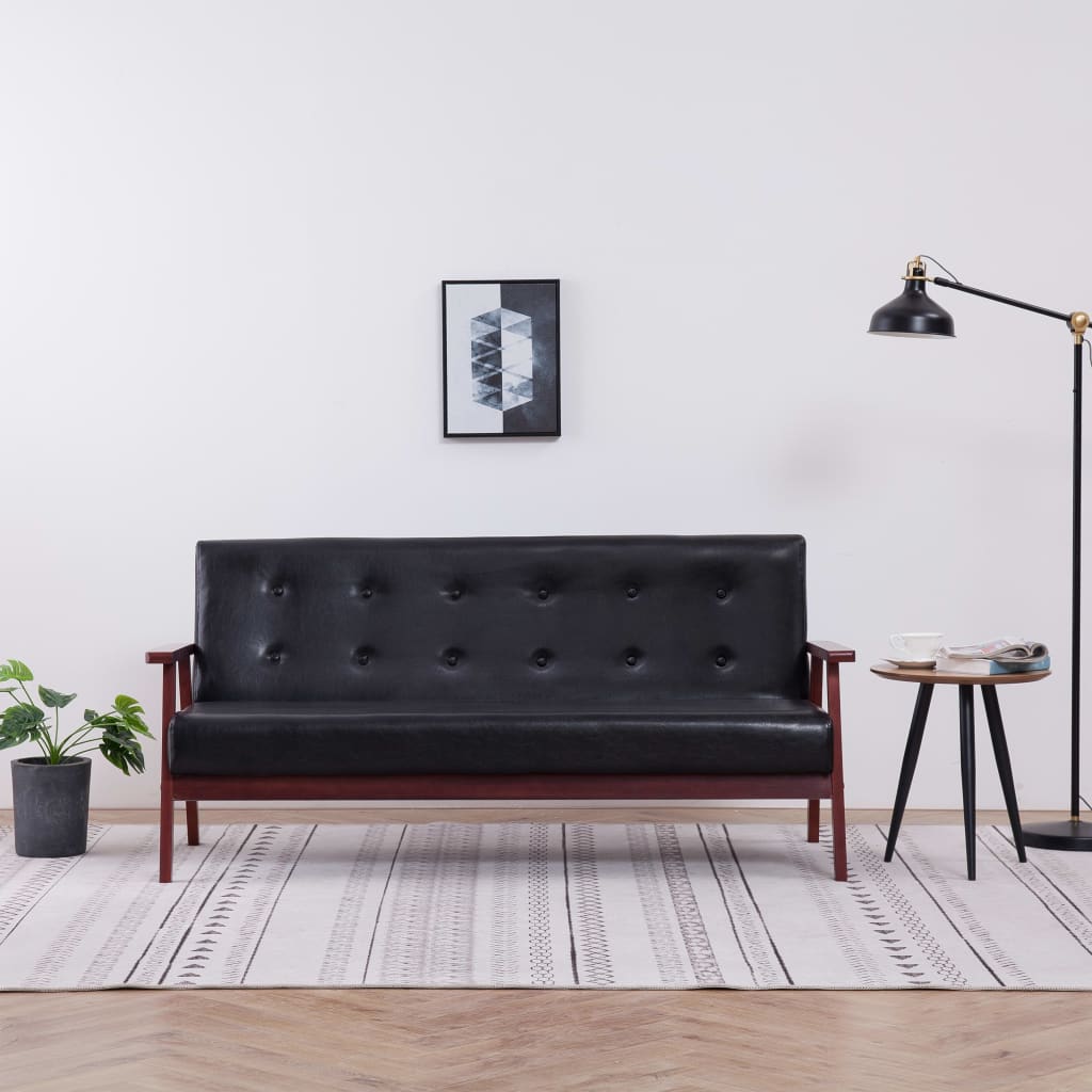 3-Sitzer-Sofa Schwarz Kunstleder