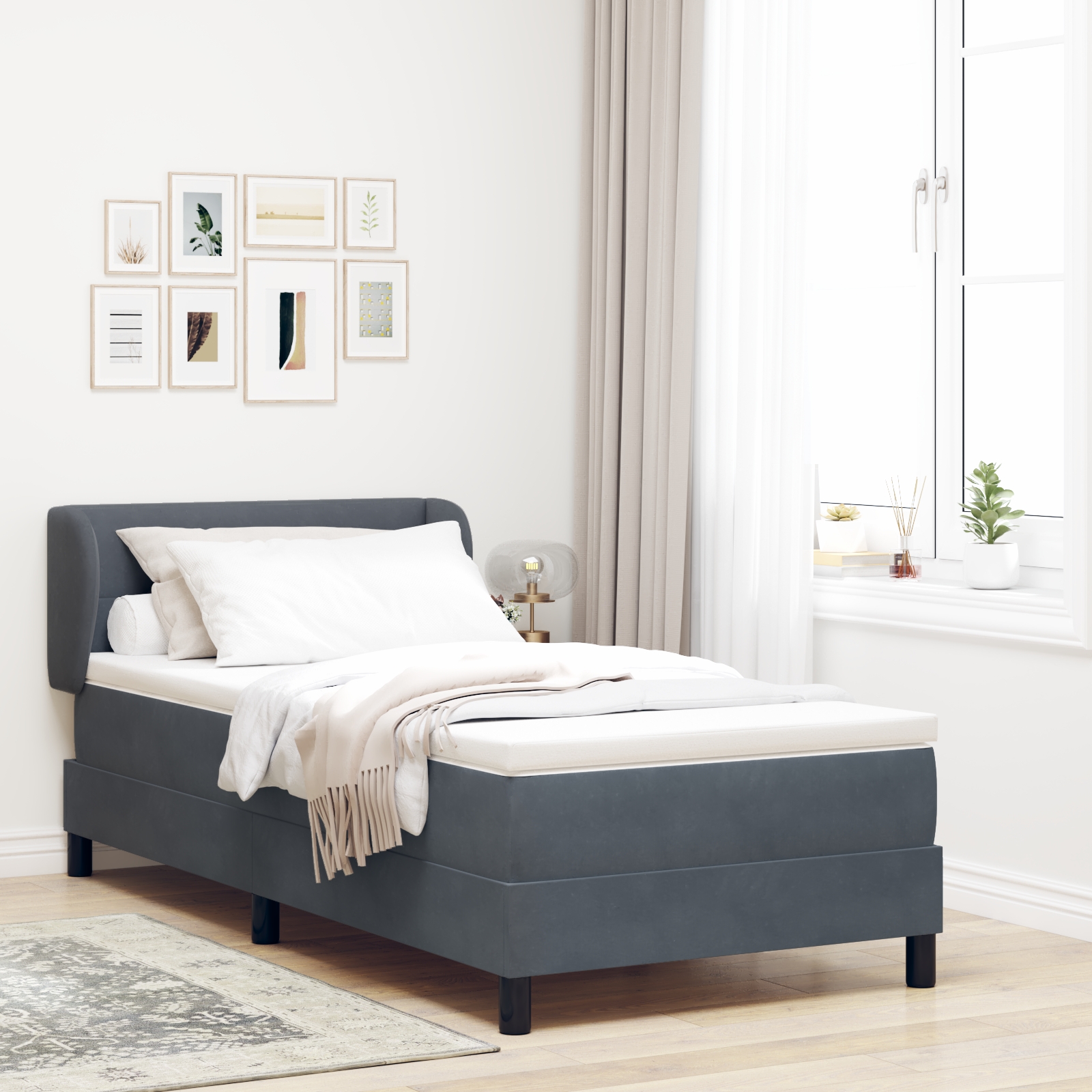 Boxspringbett mit Matratze Dunkelgrau 90x200 cm Samt