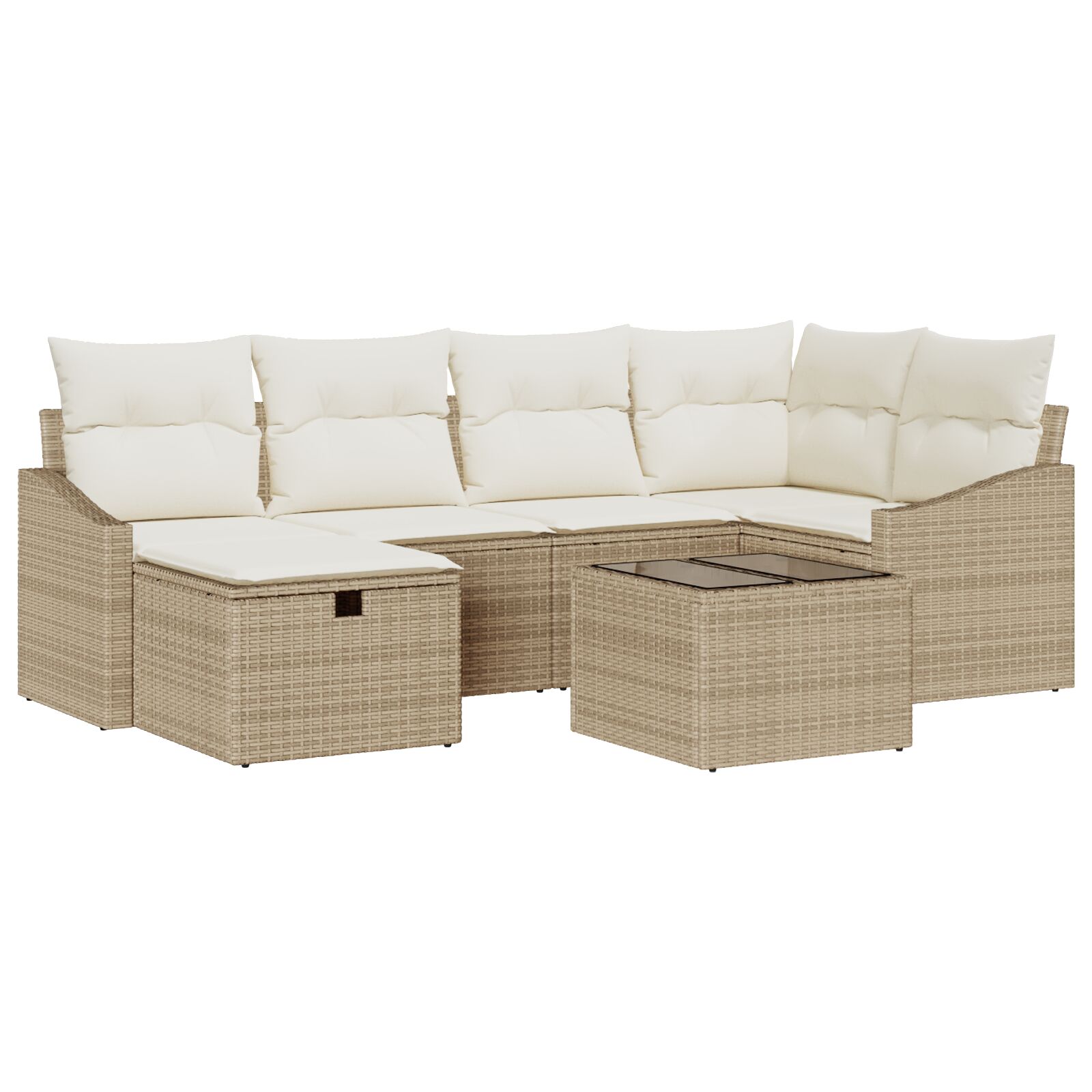 7-teiliges Garten Sofa Set mit Kissen in Beige aus Poly Rattan