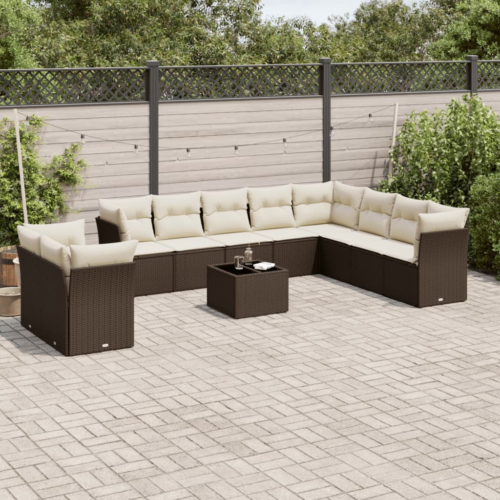 11-tlg. Garten-Sofagarnitur mit Kissen Braun Poly Rattan 11-tlg. Garten-Sofagarnitur mit Kissen Braun Poly Rattan