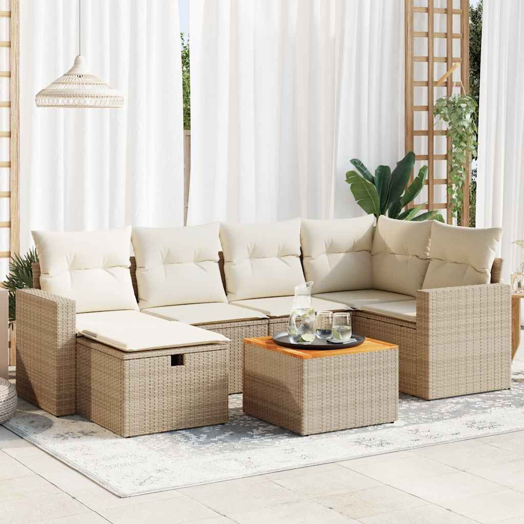 7-tlg. Garten-Sofagarnitur mit Kissen Beige Poly Rattan 7-tlg. Garten-Sofagarnitur mit Kissen Beige Poly Rattan