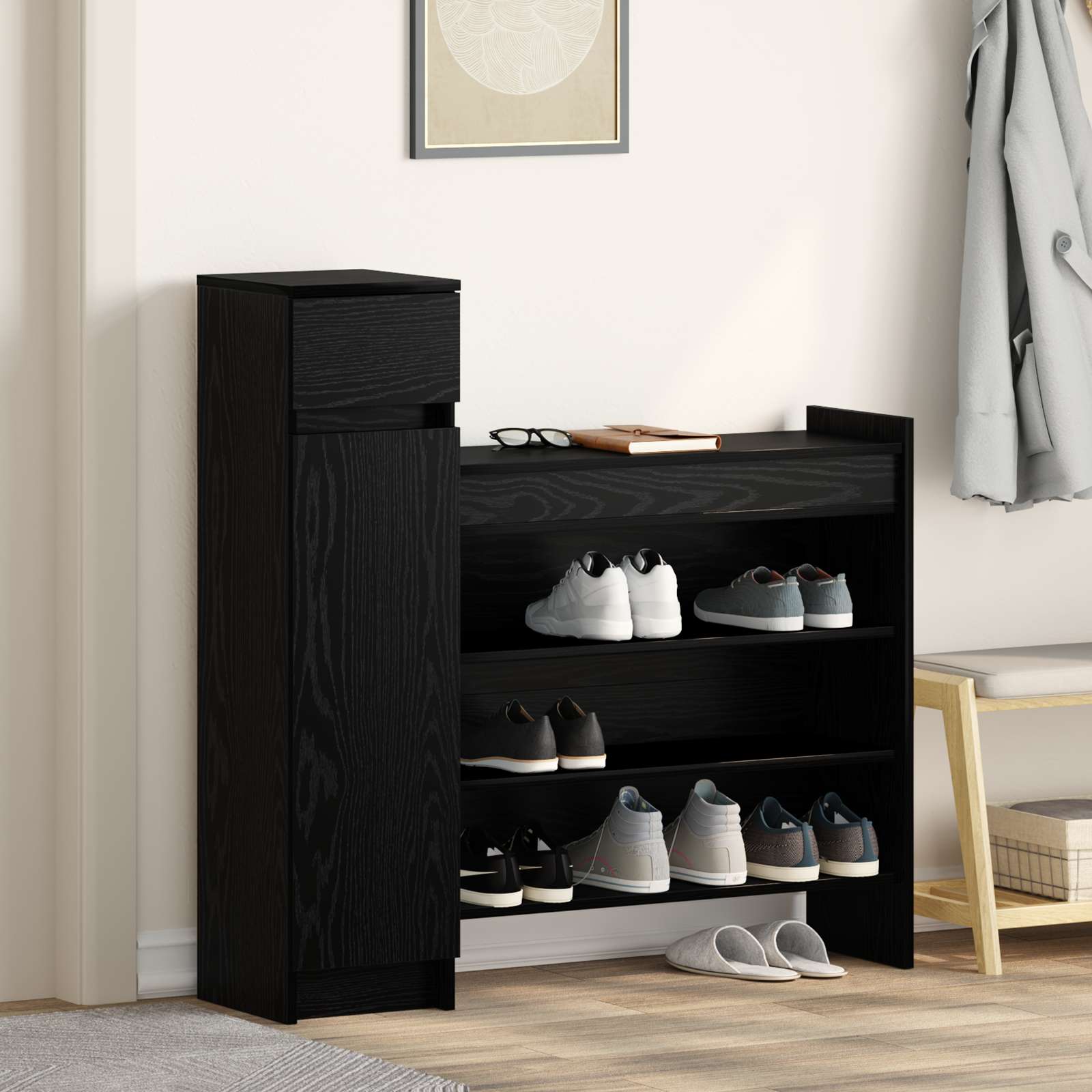 Schuhschrank Schwarz Eiche 100.5x28x100 cm MDF
