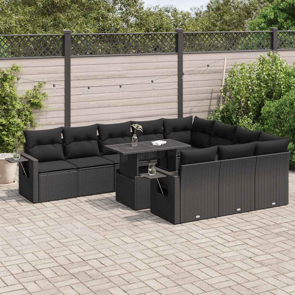 11-tlg. Garten-Sofagarnitur mit Kissen Schwarz Poly Rattan 11-tlg. Garten-Sofagarnitur mit Kissen Schwarz Poly Rattan