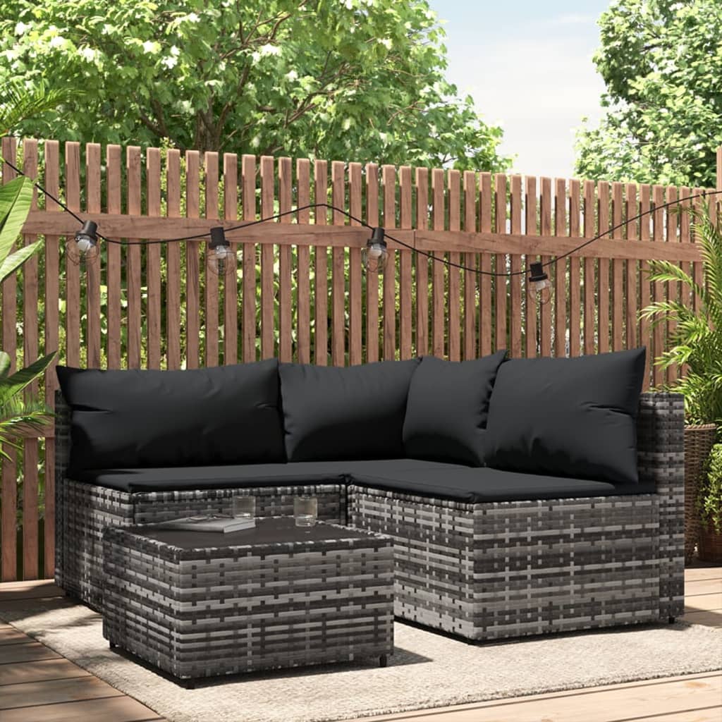 4-tlg. Garten-Lounge-Set mit Kissen Grau Poly Rattan 4-tlg. Garten-Lounge-Set mit Kissen Grau Poly Rattan