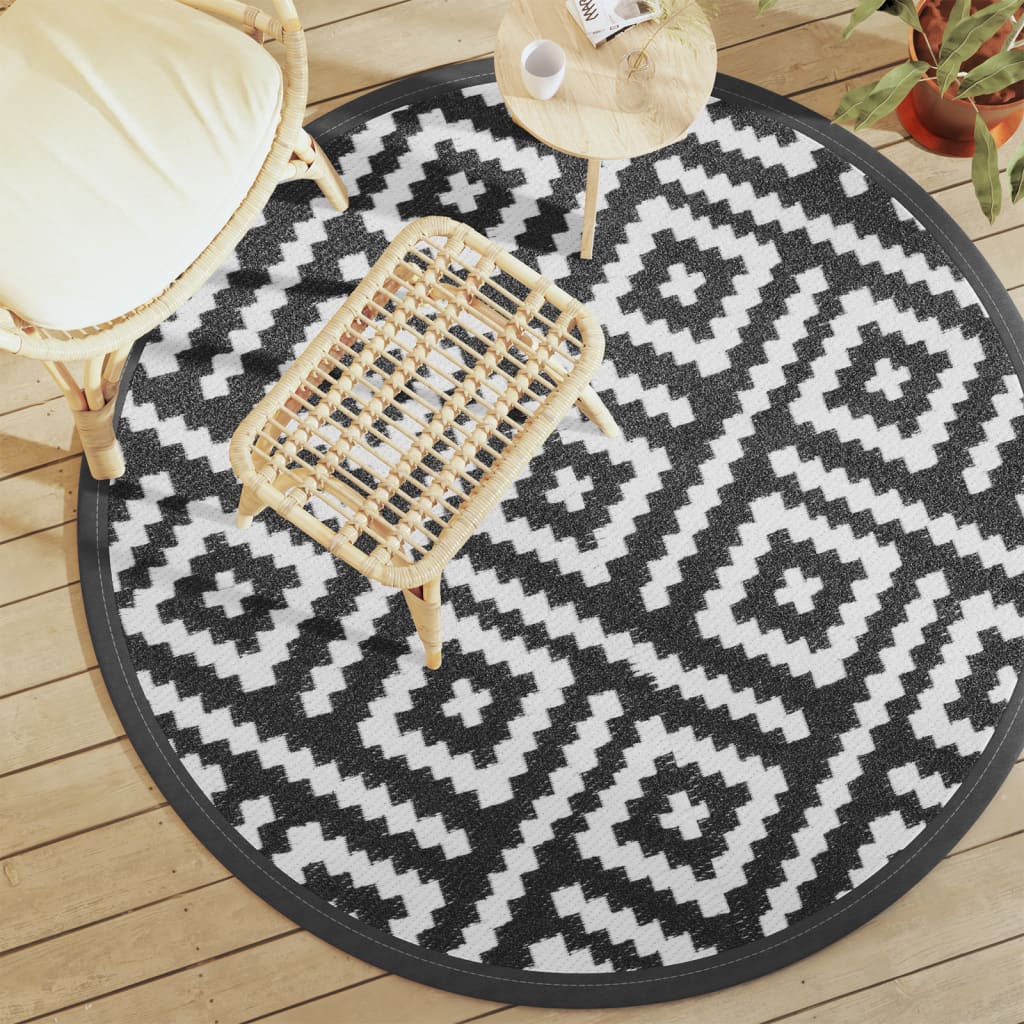 Outdoor-Teppich Weiß und Schwarz Ø160 cm PP