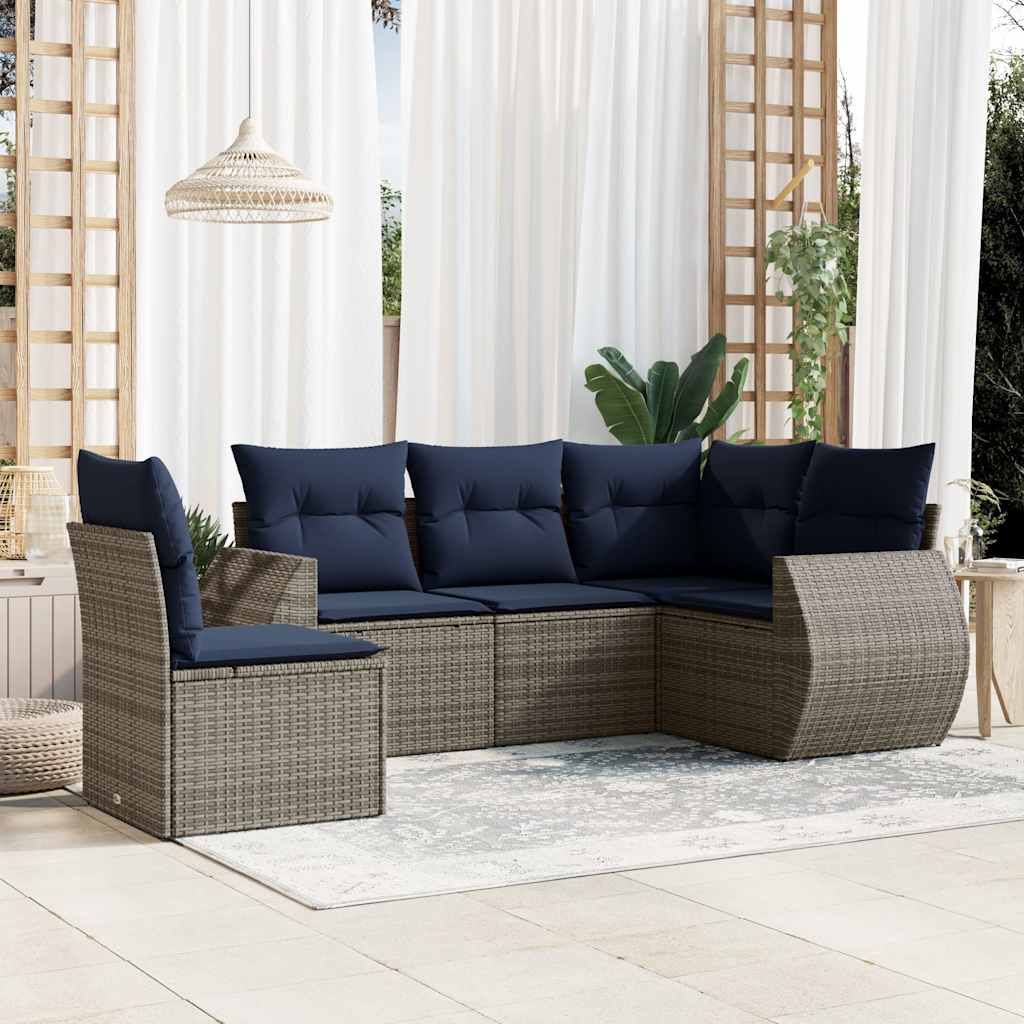 5-teiliges Gartensofa-Set mit Kissen, grau, Polyrattan 5-teiliges Gartensofa-Set mit Kissen, grau, Polyrattan