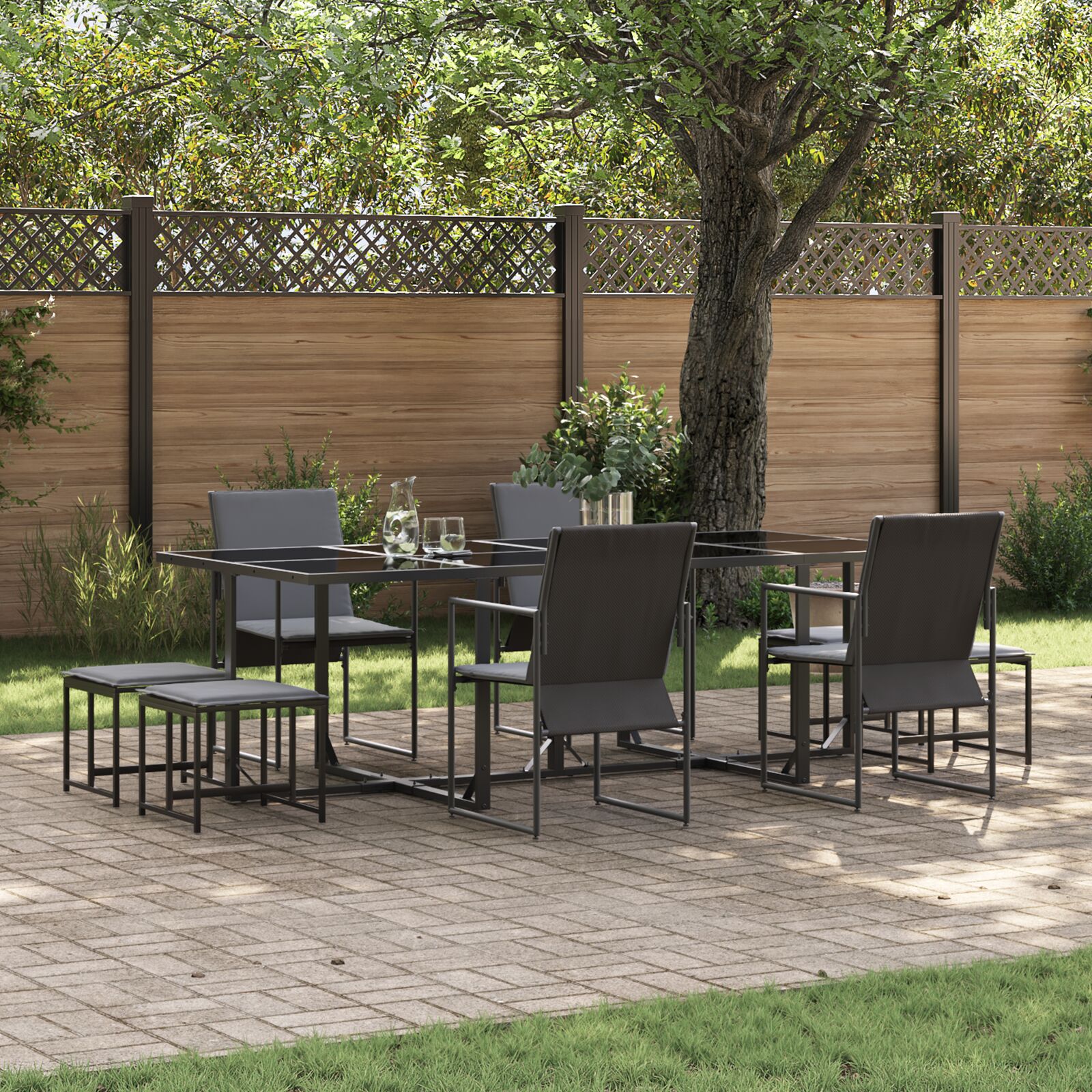 vidaXL 10-teiliges Gartenesszimmer-Set mit Kissen aus Stahl und Textilene vidaXL 10-teiliges Gartenesszimmer-Set mit Kissen aus Stahl und Textilene