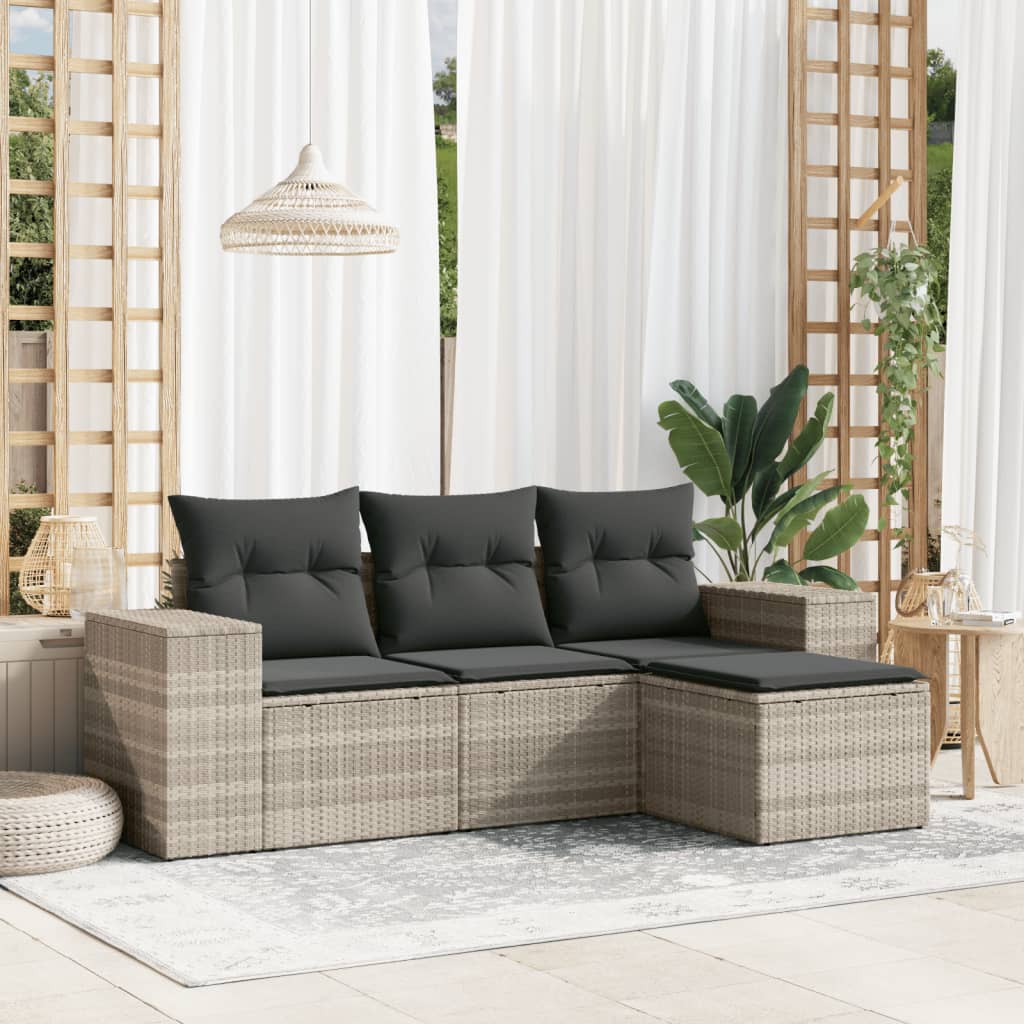 4-tlg. Garten-Sofagarnitur mit Kissen Hellgrau Poly Rattan 4-tlg. Garten-Sofagarnitur mit Kissen Hellgrau Poly Rattan