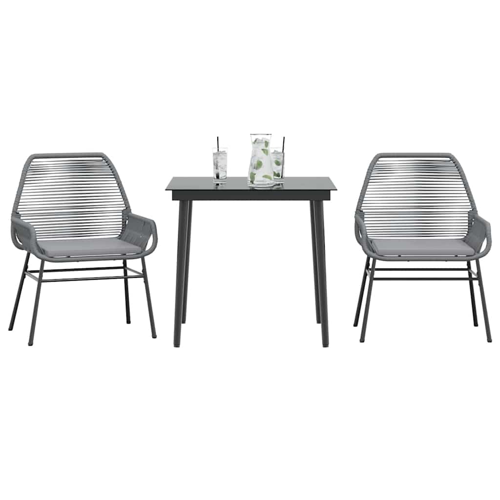 vidaXL 3-tlg. Garten-Essgruppe mit Kissen Grau Poly Rattan Glas