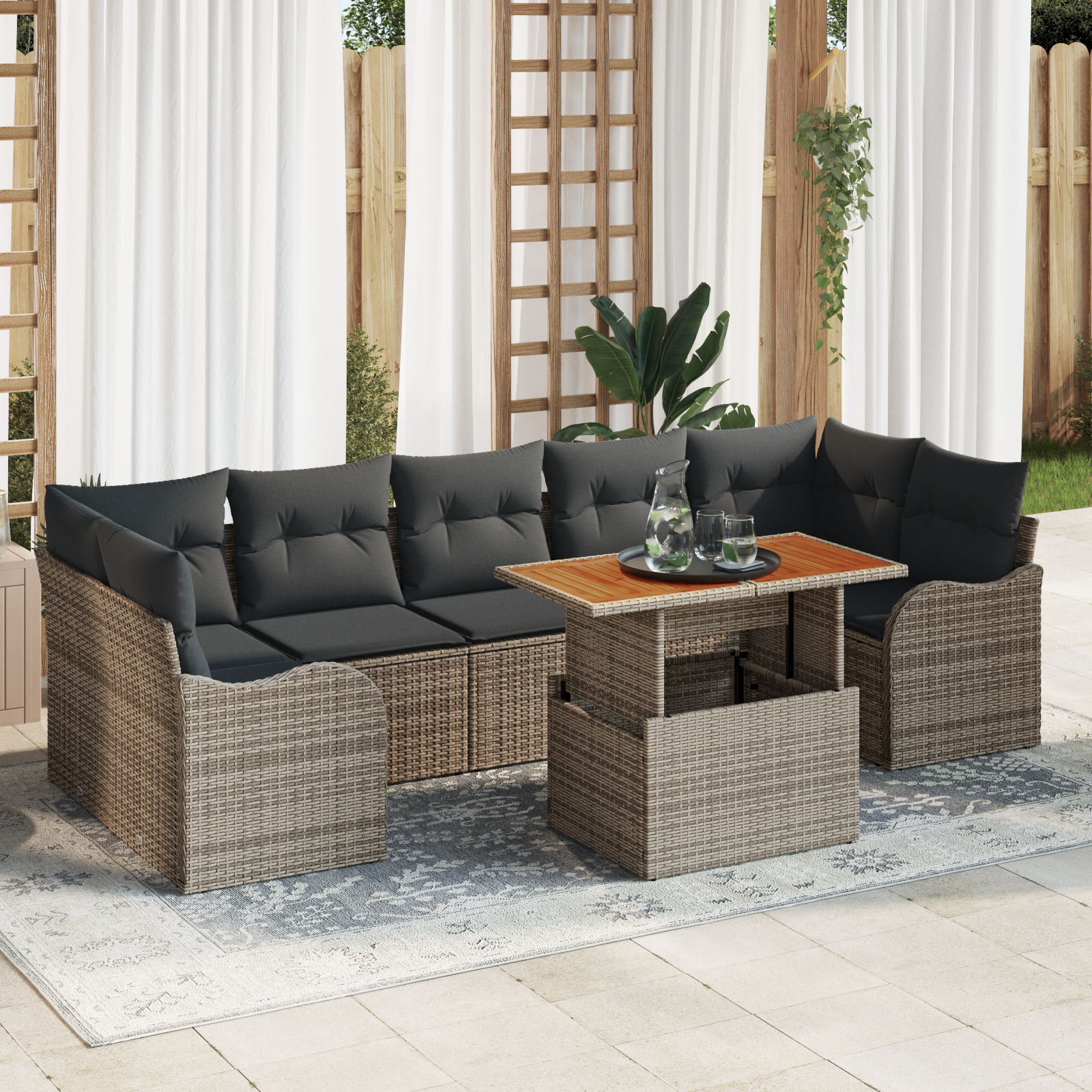 8-teiliges Garten Sofa Set mit Kissen Grau Poly Rattan 8-teiliges Garten Sofa Set mit Kissen Grau Poly Rattan