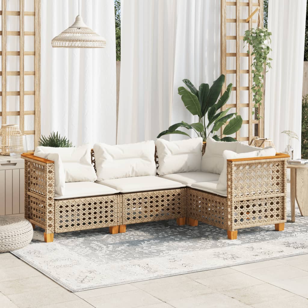 4-tlg. Garten-Sofagarnitur mit Kissen Beige Poly Rattan 4-tlg. Garten-Sofagarnitur mit Kissen Beige Poly Rattan