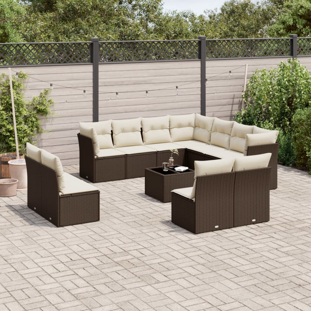 12-tlg. Garten-Sofagarnitur mit Kissen Braun Poly Rattan 12-tlg. Garten-Sofagarnitur mit Kissen Braun Poly Rattan