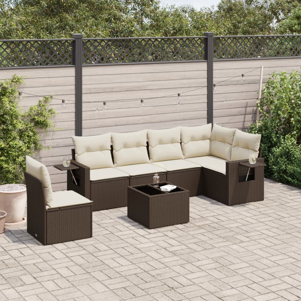 7-tlg. Garten-Sofagarnitur mit Kissen Braun Poly Rattan 7-tlg. Garten-Sofagarnitur mit Kissen Braun Poly Rattan