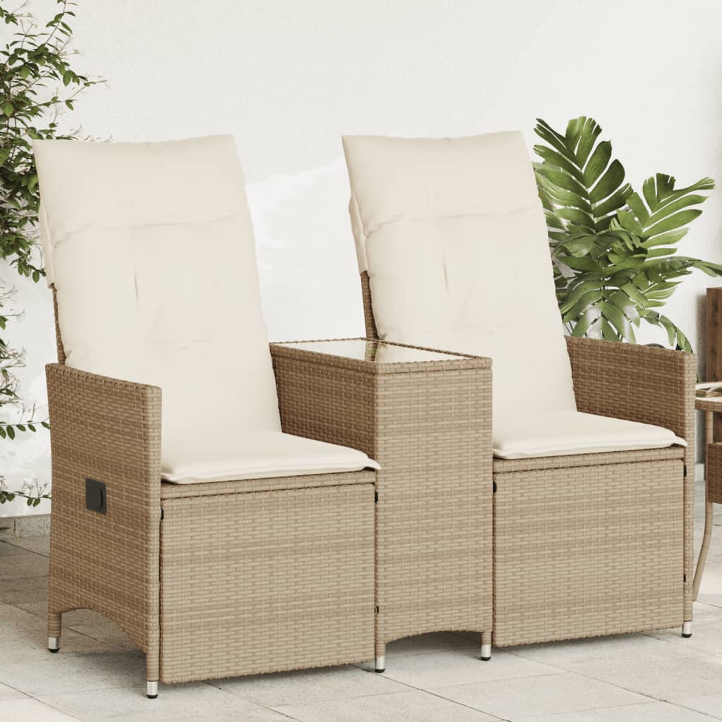 Gartensofa 2-Sitzer Verstellbar mit Tisch Beige Poly Rattan Gartensofa 2-Sitzer Verstellbar mit Tisch Beige Poly Rattan