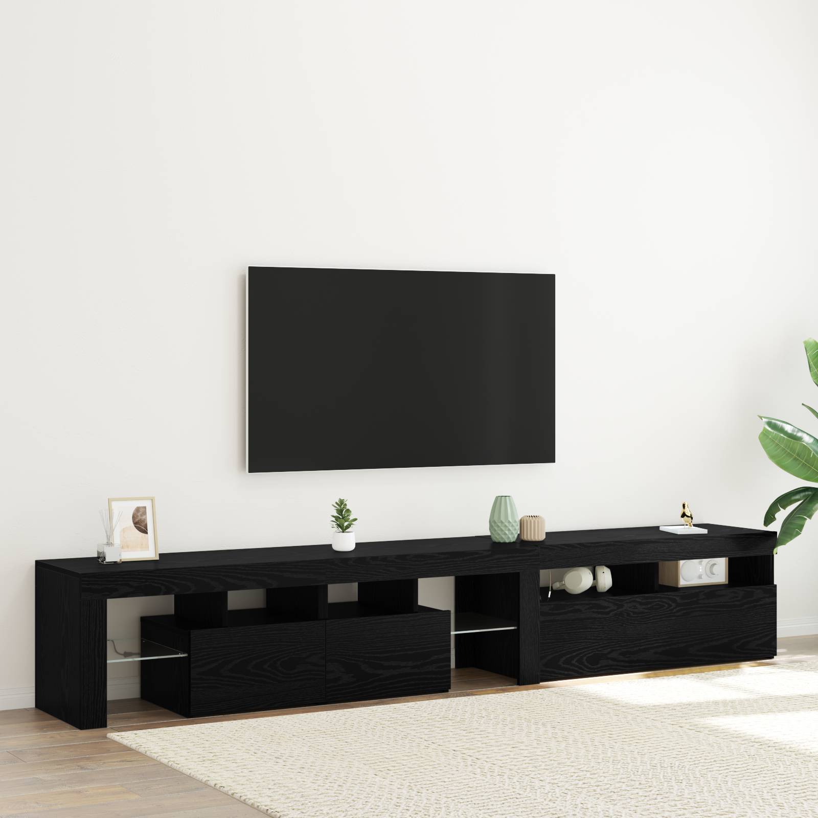 TV-Schränke 2 Stück mit LED-Lichtern Schwarze Eiche Holzwerkstoff