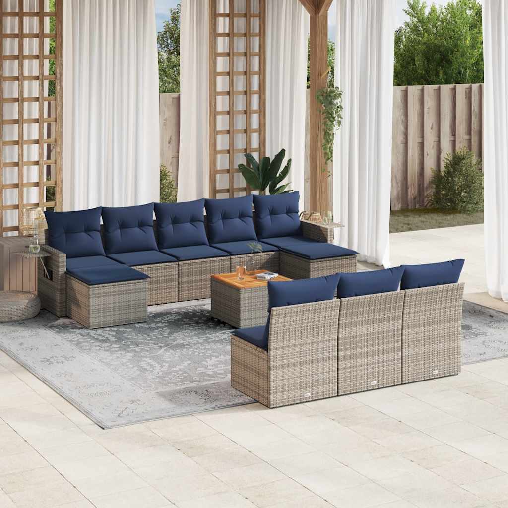 11-teiliges Gartensofa-Set mit Kissen, grau, Polyrattan 11-teiliges Gartensofa-Set mit Kissen, grau, Polyrattan