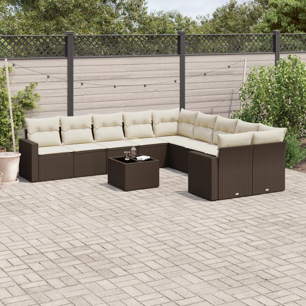 11-tlg. Garten-Sofagarnitur mit Kissen Braun Poly Rattan 11-tlg. Garten-Sofagarnitur mit Kissen Braun Poly Rattan
