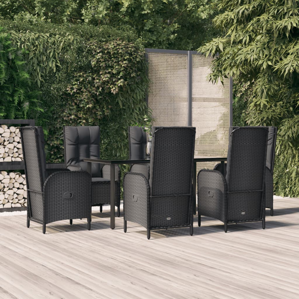 7-tlg. Garten-Essgruppe mit Kissen Schwarz Poly Rattan 7-tlg. Garten-Essgruppe mit Kissen Schwarz Poly Rattan