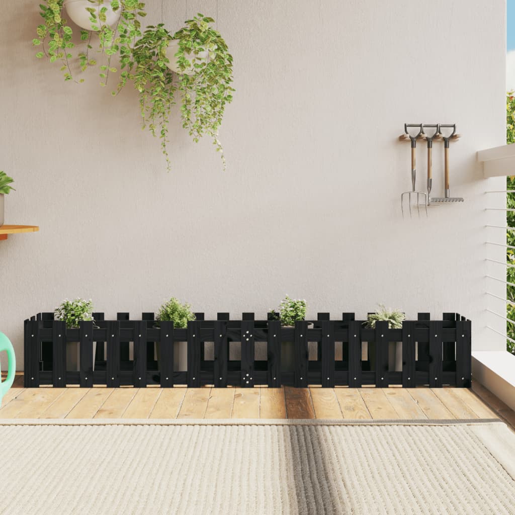 Hochbeet Latten-Design Schwarz 200x30x30 cm Massivholz Kiefer Hochbeet Latten-Design Schwarz 200x30x30 cm Massivholz Kiefer