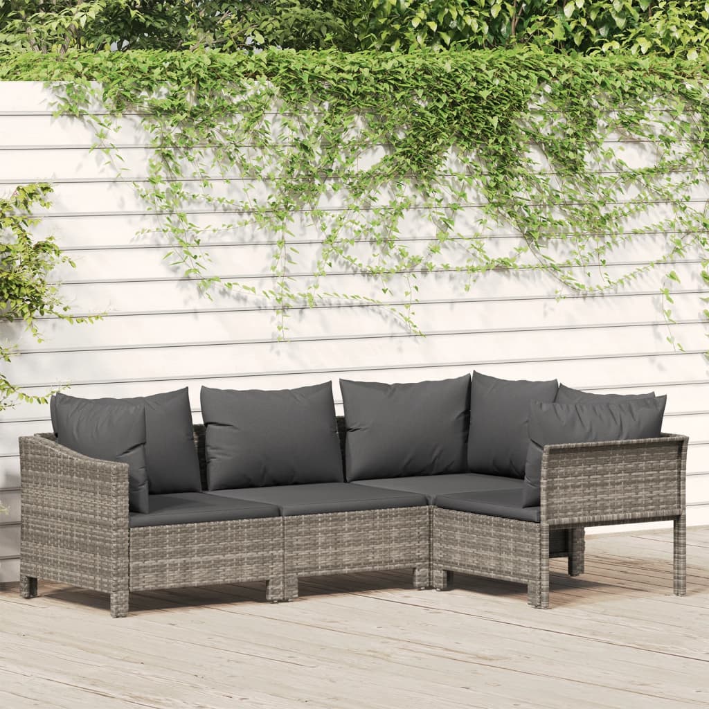 4-tlg. Garten-Lounge-Set mit Kissen Grau Poly Rattan 4-tlg. Garten-Lounge-Set mit Kissen Grau Poly Rattan