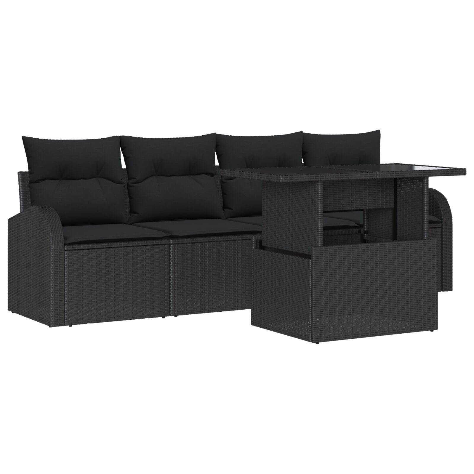 5-teiliges Garten Sofa Set mit Kissen Schwarz Poly Rattan, 2-Sitzer Garten Sofa mit Stauraum & Kissen Schwarz Poly Rattan 5-teiliges Garten Sofa Set mit Kissen Schwarz Poly Rattan, 2-Sitzer Garten Sofa mit Stauraum & Kissen Schwarz Poly Rattan