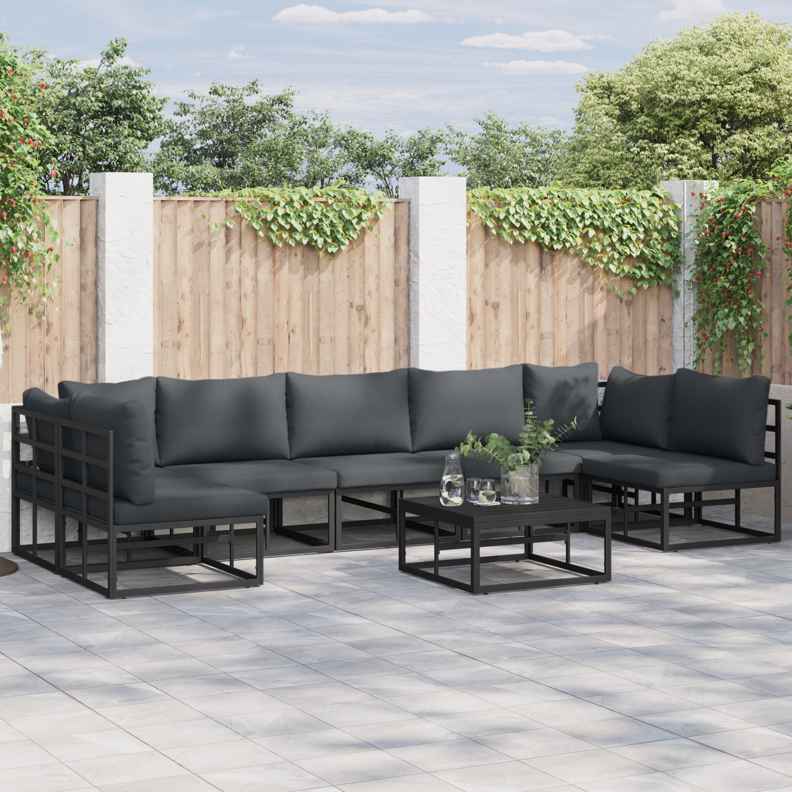 Garten-Sofa-Set 7 pcs Schwarz 353 x 141,5 x 71 cm Aluminium Garten-Sofa-Set 7 pcs Schwarz 353 x 141,5 x 71 cm Aluminium