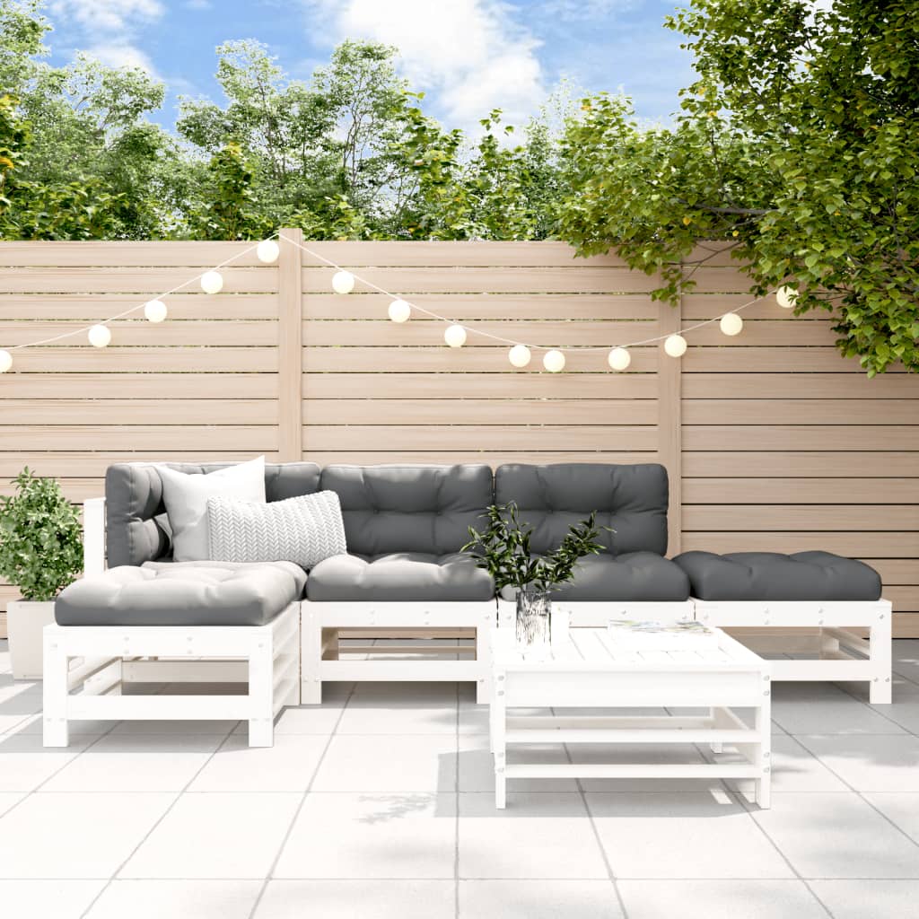 6-tlg. Garten-Lounge-Set mit Kissen Weiß Massivholz 6-tlg. Garten-Lounge-Set mit Kissen Weiß Massivholz
