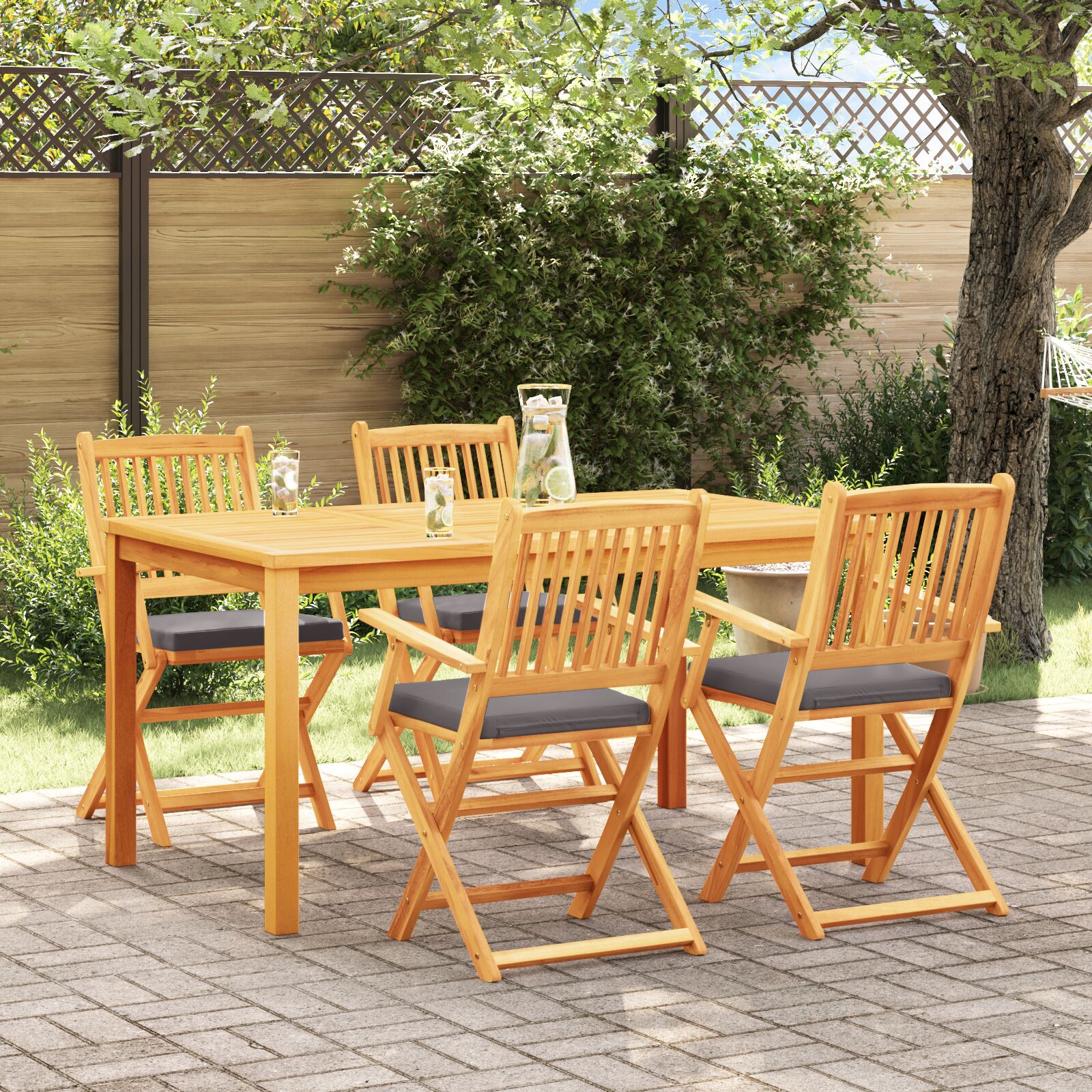 vidaXL Klappgartenstühle mit grauem Kissen 4 Stück aus massivem Akazienholz vidaXL Klappgartenstühle mit grauem Kissen 4 Stück aus massivem Akazienholz