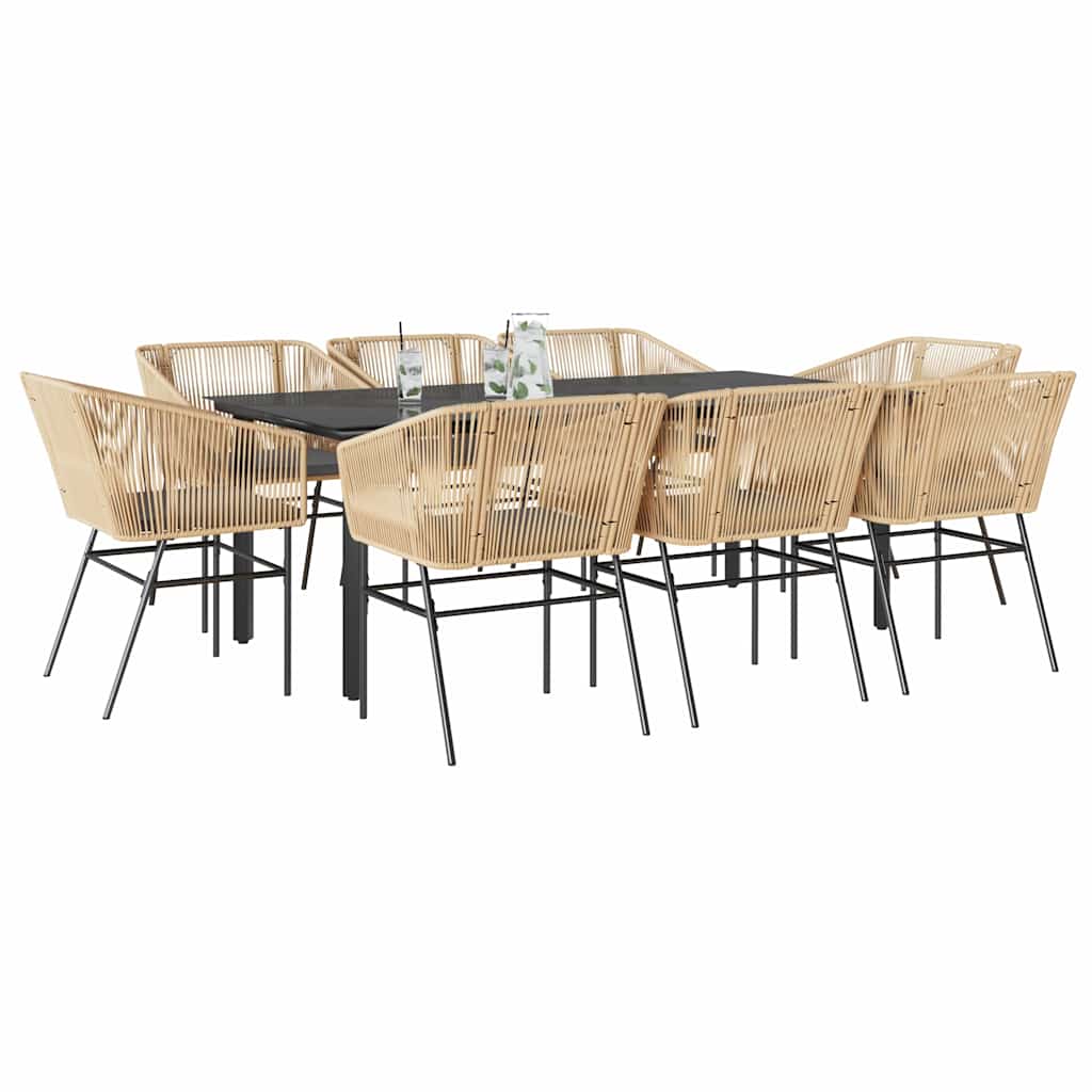 9-tlg. Garten-Essgruppe mit Kissen Braun Poly Rattan Glas 9-tlg. Garten-Essgruppe mit Kissen Braun Poly Rattan Glas