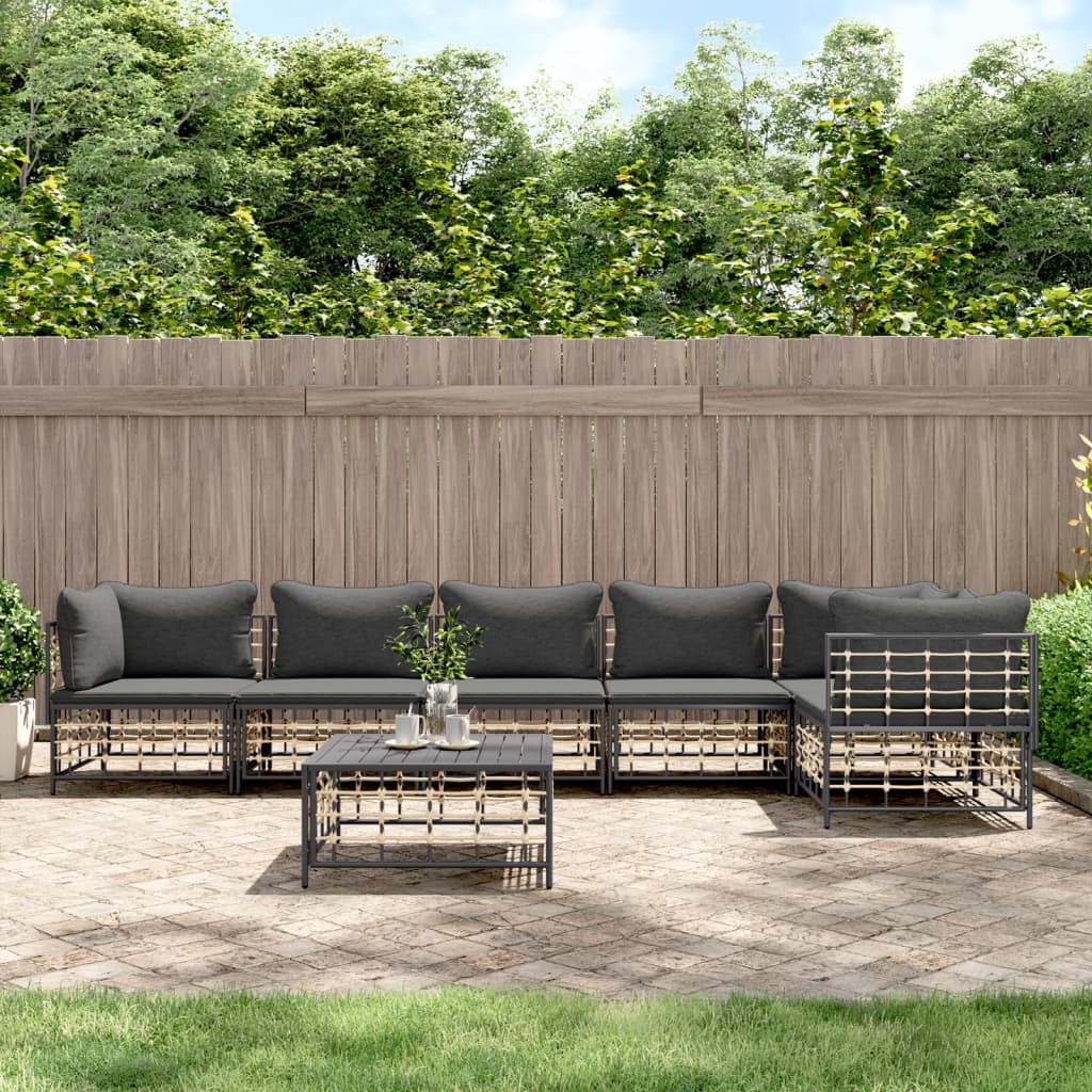 7-tlg. Garten-Lounge-Set mit Kissen Anthrazit Poly Rattan 7-tlg. Garten-Lounge-Set mit Kissen Anthrazit Poly Rattan