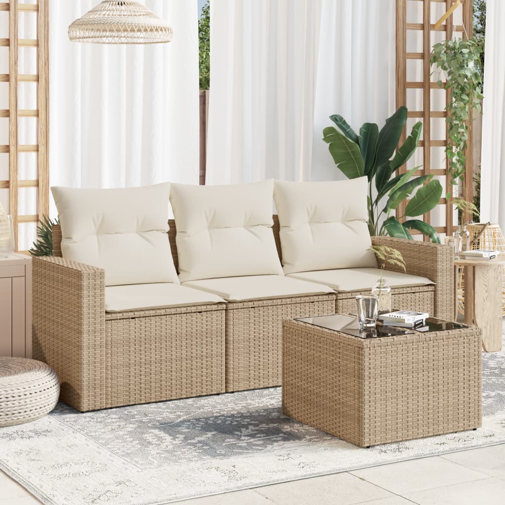 4-tlg. Garten-Sofagarnitur mit Kissen Beige Poly Rattan 4-tlg. Garten-Sofagarnitur mit Kissen Beige Poly Rattan