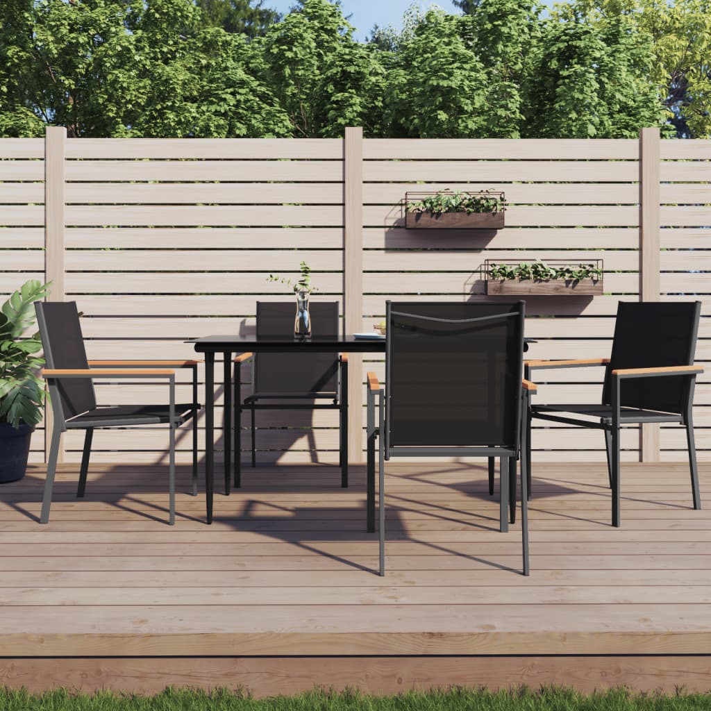 5-tlg. Garten-Essgruppe Schwarz Textilene und Stahl 5-tlg. Garten-Essgruppe Schwarz Textilene und Stahl