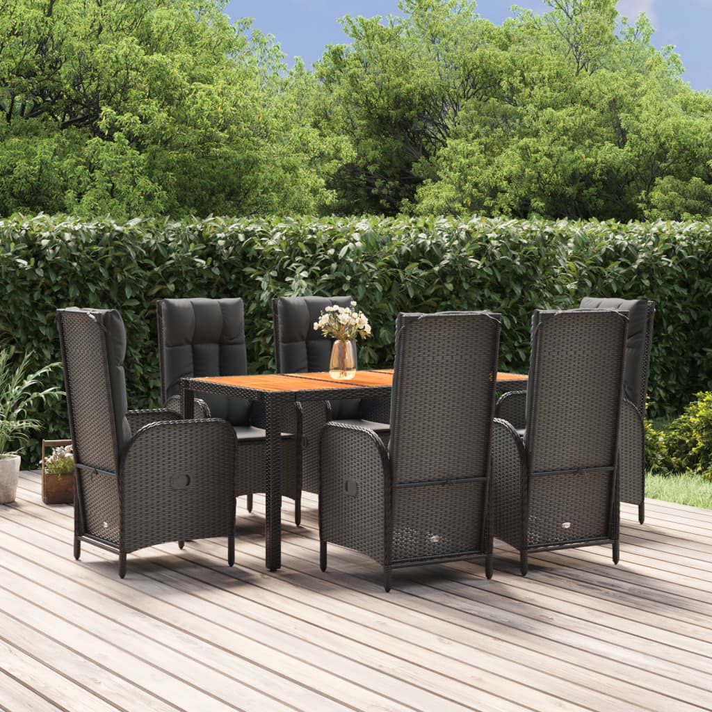 7-tlg. Garten-Essgruppe mit Kissen Schwarz Poly Rattan 7-tlg. Garten-Essgruppe mit Kissen Schwarz Poly Rattan