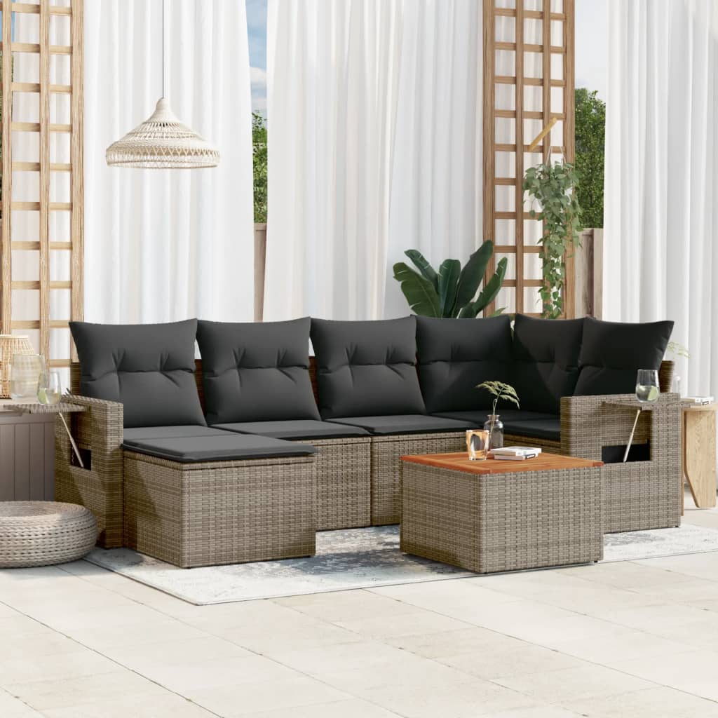 7-tlg. Garten-Sofagarnitur mit Kissen Grau Poly Rattan 7-tlg. Garten-Sofagarnitur mit Kissen Grau Poly Rattan
