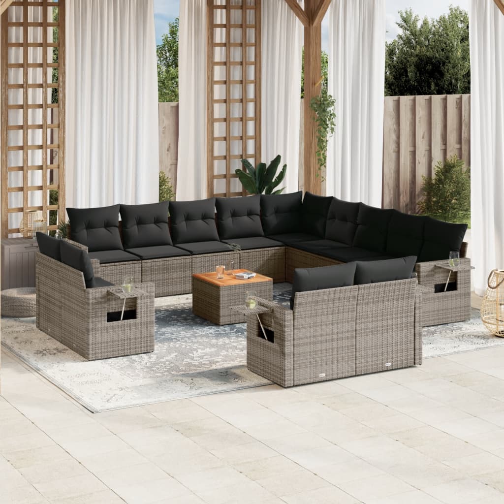 14-tlg. Garten-Sofagarnitur mit Kissen Grau Poly Rattan 14-tlg. Garten-Sofagarnitur mit Kissen Grau Poly Rattan