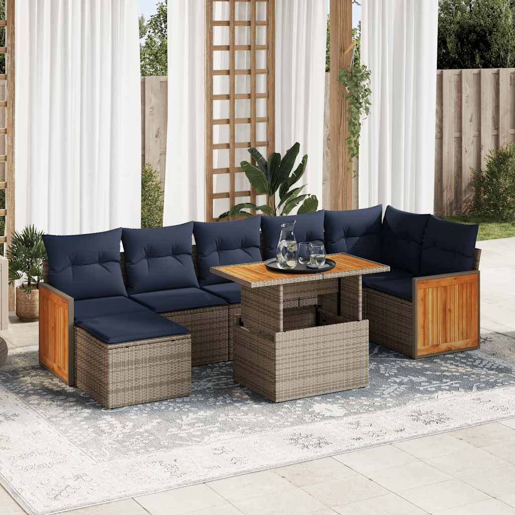 8-tlg. Garten-Sofagarnitur mit Kissen Braun Poly Rattan Akazie 8-tlg. Garten-Sofagarnitur mit Kissen Braun Poly Rattan Akazie