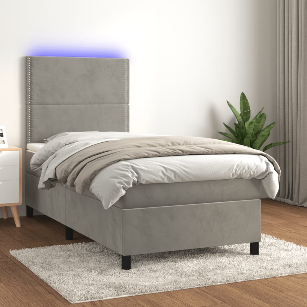 Boxspringbett mit Matratze & LED Hellgrau 100x200 cm Samt