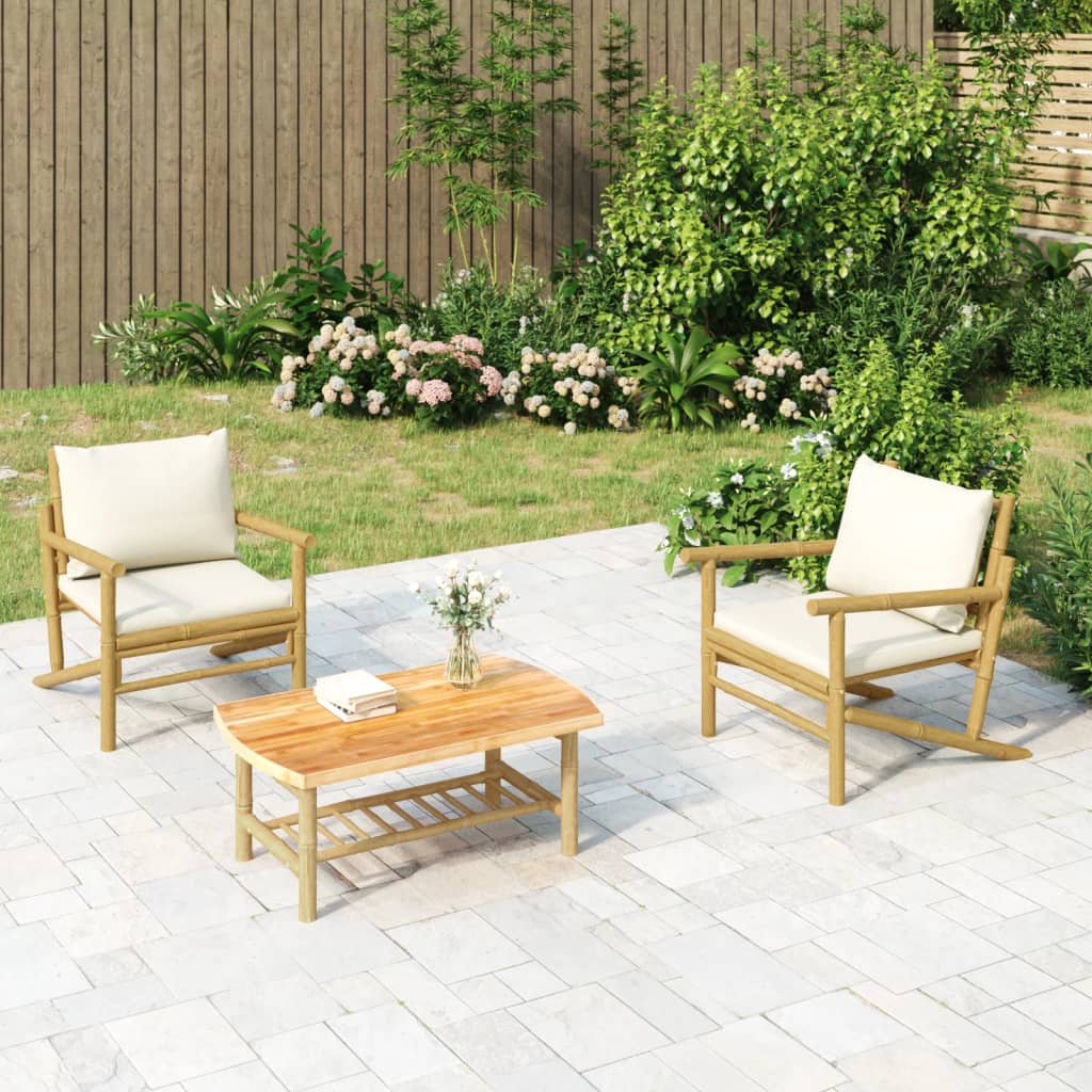Gartenstühle 2 Stk. mit Cremeweißen Kissen Bambus Gartenstühle 2 Stk. mit Cremeweißen Kissen Bambus
