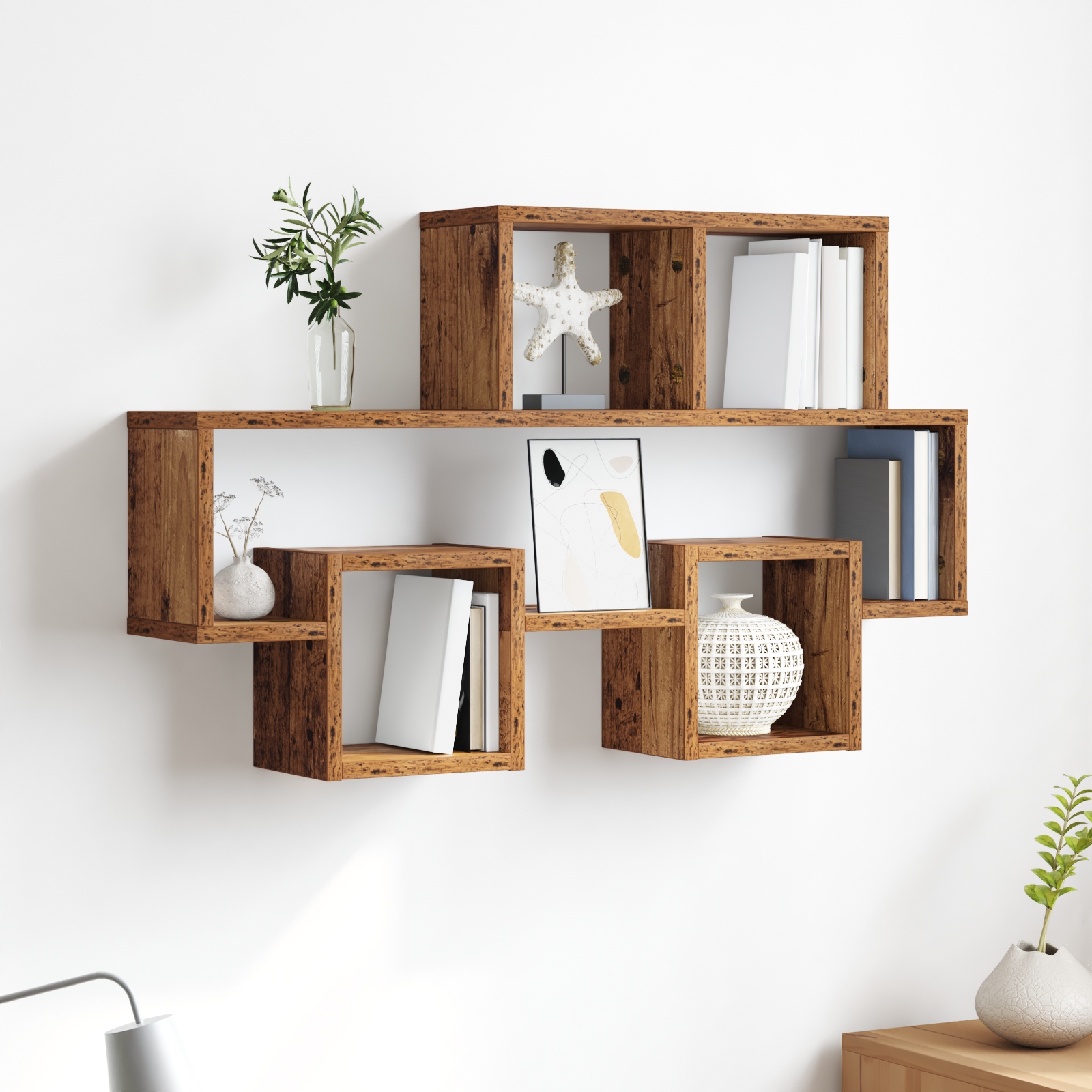 Wandregal mit Regal mit Speicher Altes Holz 82 x 15 x 51 cm Holzwerkstoff