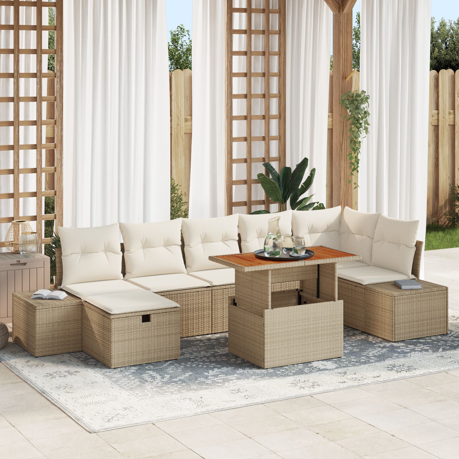 8-Teiliges Garten Sofa Set mit Kissen Beige Poly Rattan 8-Teiliges Garten Sofa Set mit Kissen Beige Poly Rattan