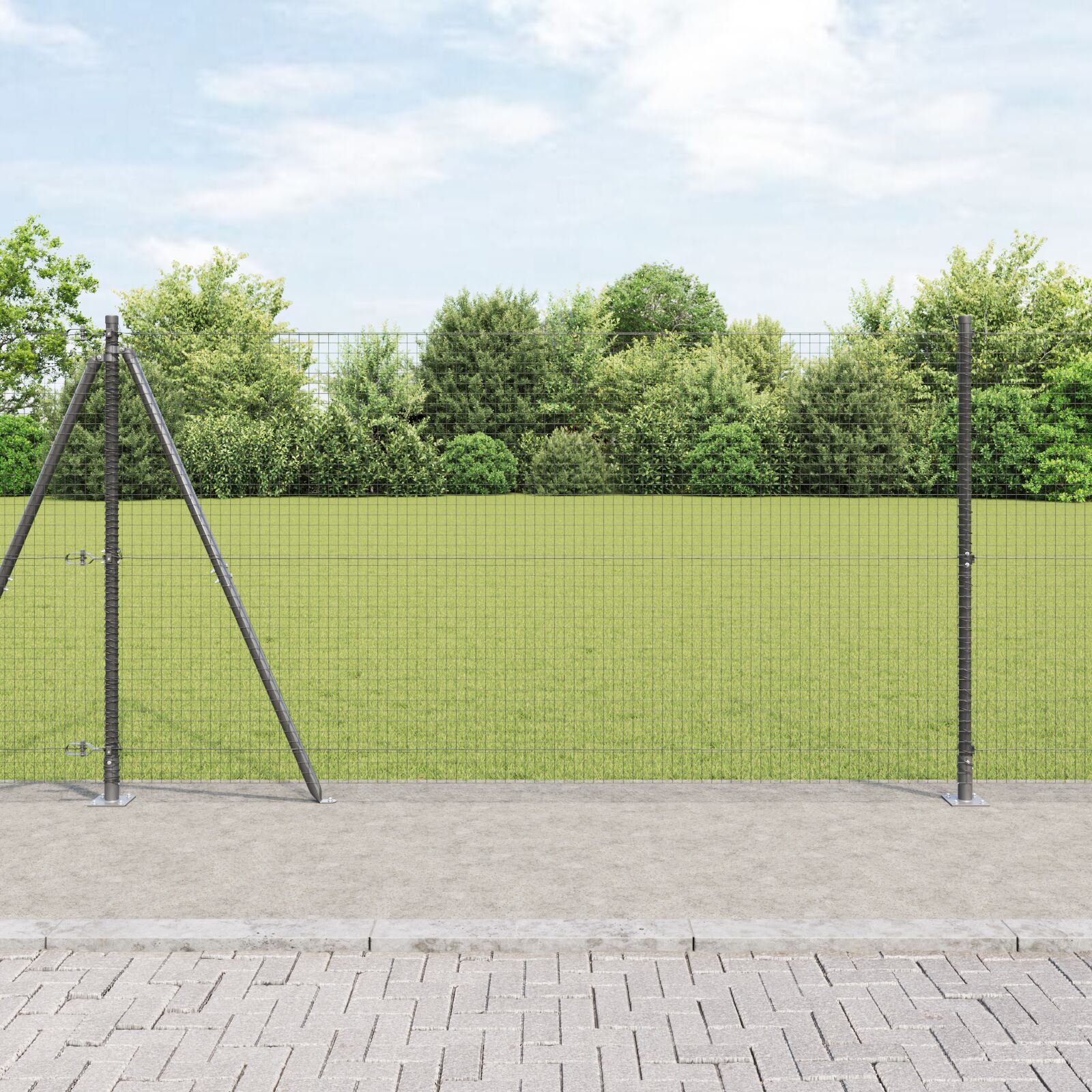 Schweißdrahtzaun mit 13 Flanschpfosten Grau 1,2x25 m Stahl