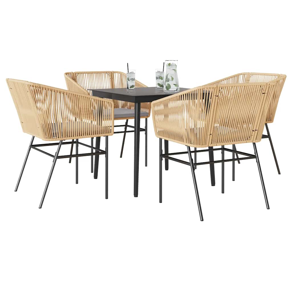 vidaXL 5-tlg. Garten-Essgruppe mit Kissen Braun Poly Rattan Glas vidaXL 5-tlg. Garten-Essgruppe mit Kissen Braun Poly Rattan Glas