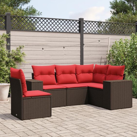 5-teiliges Gartensofa-Set mit Kissen, braun, Polyrattan 5-teiliges Gartensofa-Set mit Kissen, braun, Polyrattan
