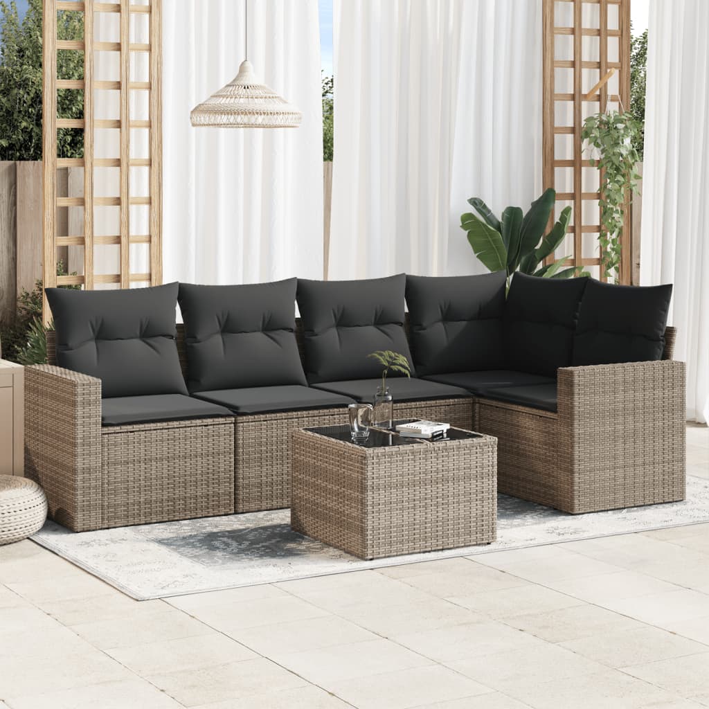 6-tlg. Garten-Sofagarnitur mit Kissen Grau Poly Rattan 6-tlg. Garten-Sofagarnitur mit Kissen Grau Poly Rattan