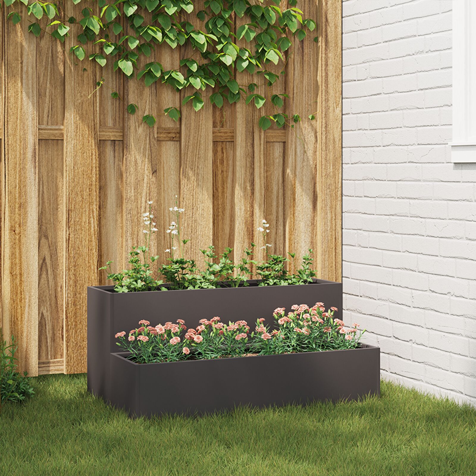 vidaXL Gartenpflanzer 2-stufig 100x60x45 cm schwarz aus Stahl