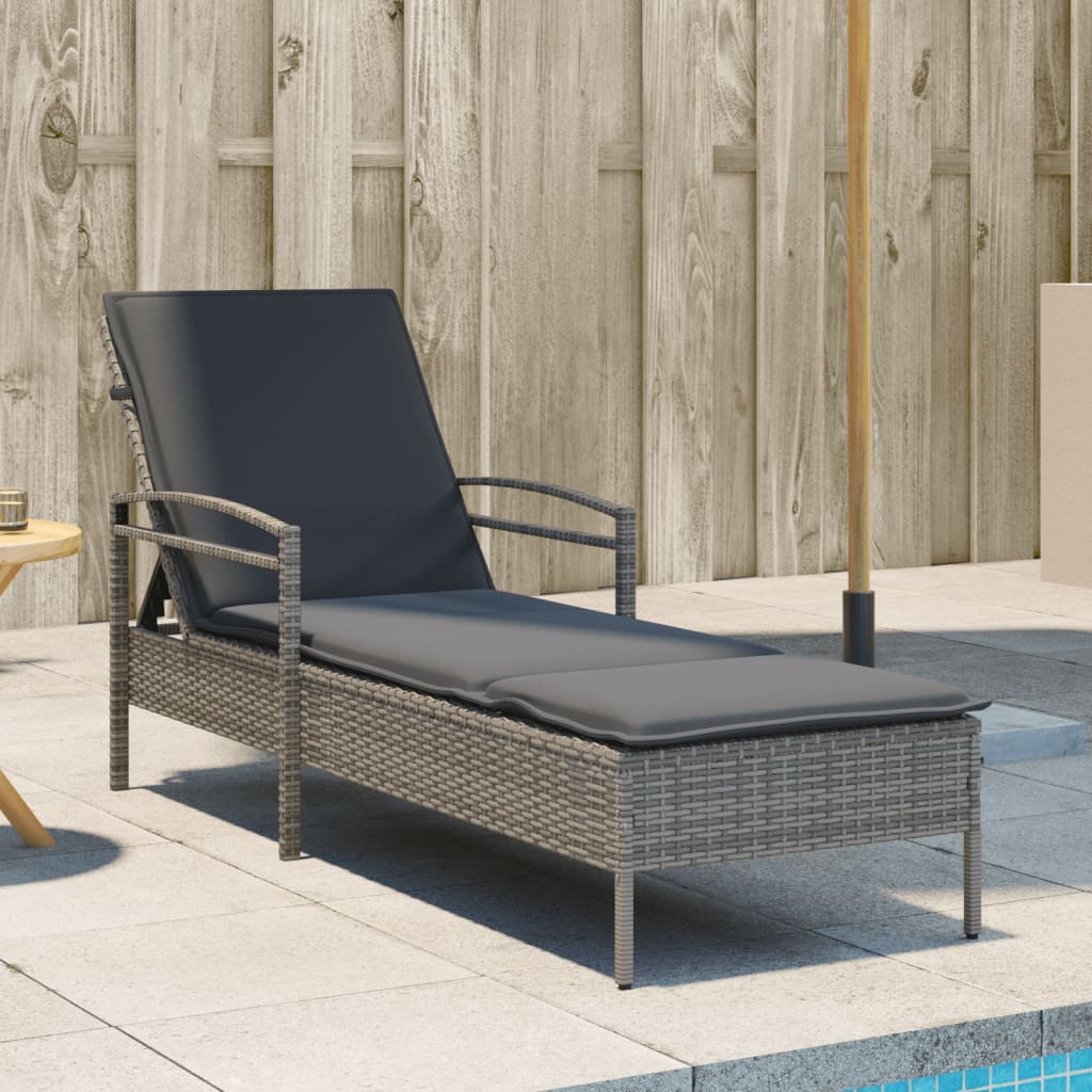 Sonnenliege mit Auflage Grau 63x200x81 cm Poly Rattan Sonnenliege mit Auflage Grau 63x200x81 cm Poly Rattan