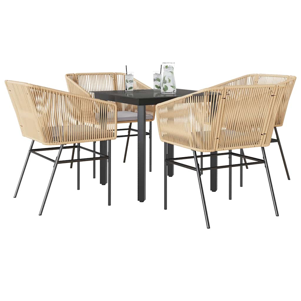 vidaXL 5-tlg. Garten-Essgruppe mit Kissen Braun Poly Rattan Glas vidaXL 5-tlg. Garten-Essgruppe mit Kissen Braun Poly Rattan Glas