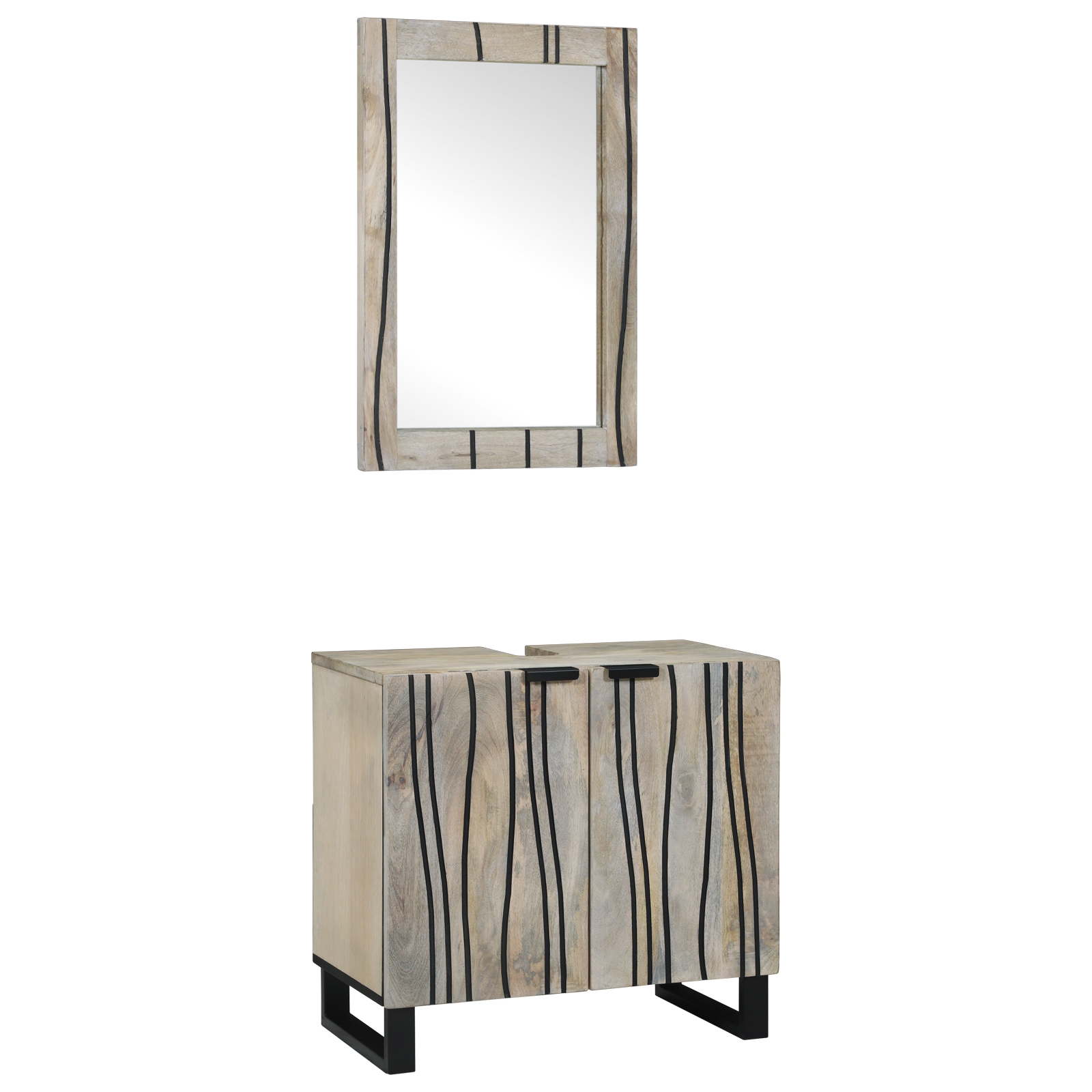Badezimmermöbel Set mit Regal mit Speicher mit Tür mit Spiegel 2 pcs Weiß 62 x 33 x 58 cm